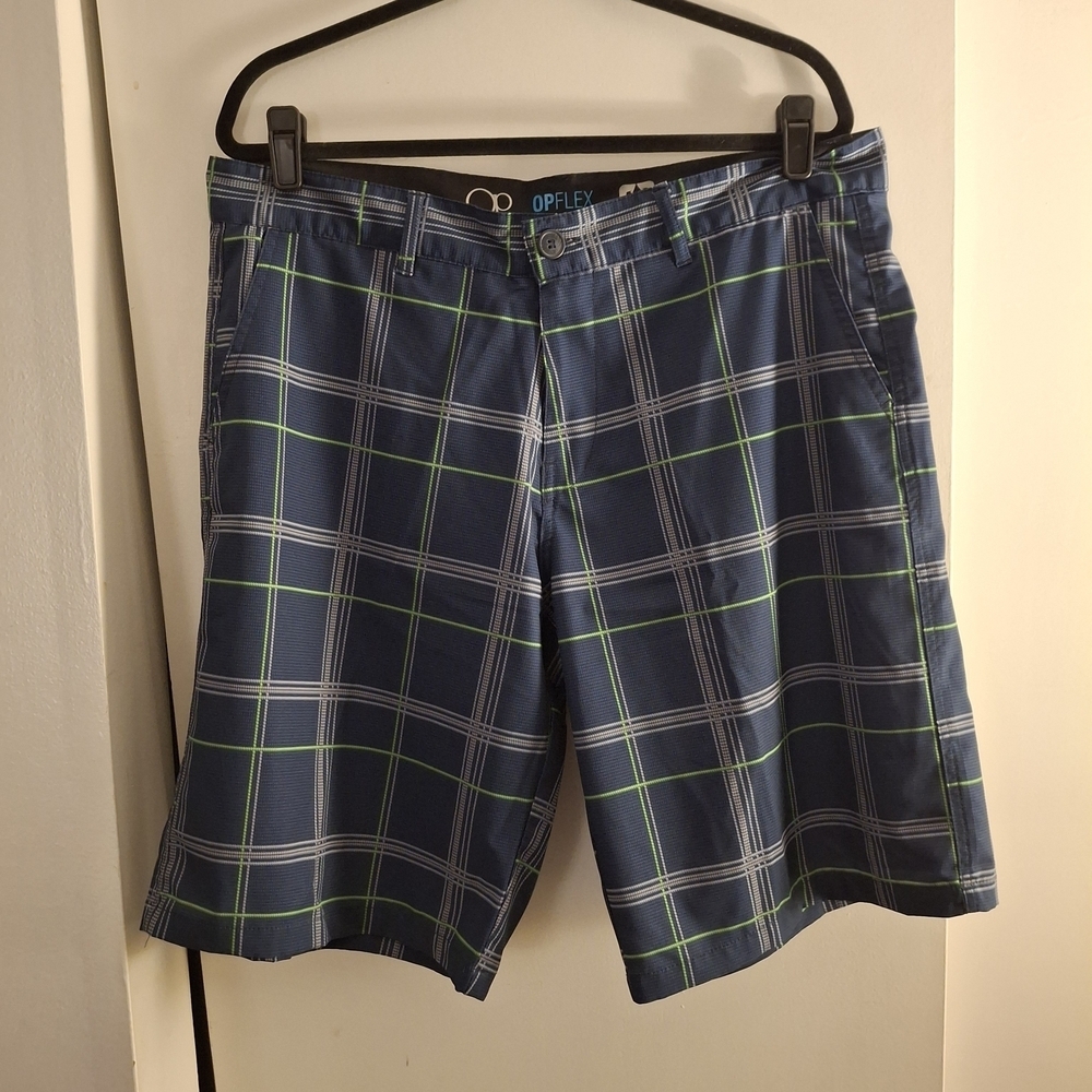 OP Men's Blue and Green Plaid Shorts